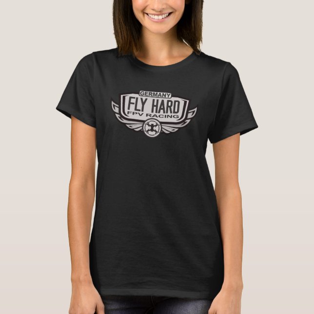 Camiseta Fly Hard Germany FPV Drone Pilot Quadcopter Racing (Frente)