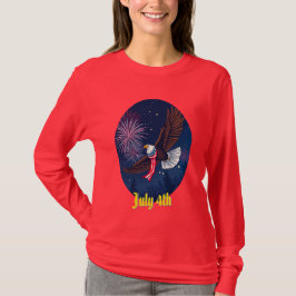 Camiseta Flying Bald Eagle with USA Flag Scarf & Fireworks