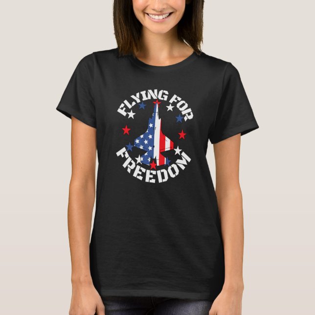Camiseta Flying for Freedom American Flag Jet Fighter Pilot (Frente)