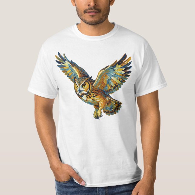 Camiseta Flying Owl Abstract Colorful Brushstroke Art (Frente)