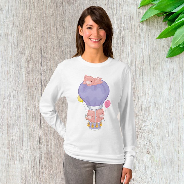 Camiseta Flying Piggies in Hot Air Balloon (Criador carregado)