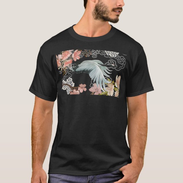 Camiseta flying white Sandhill Crane Bird Japanese style ar (Frente)