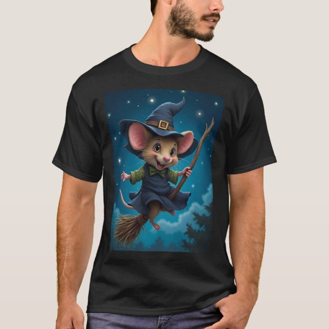Camiseta Flying – Witch Mouse Halloween TinyFur Shirt (Frente)