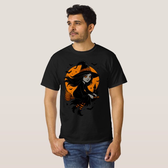 Camiseta Flying Witch with Orange Moon Art (Frente Completa)