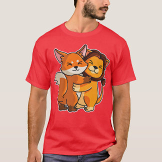 Camiseta Fo & Lion Hug Kawaii Cute Animais Para Mulheres Cu