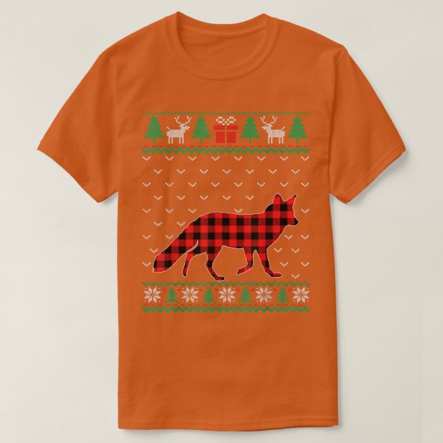 Camiseta Fo Red Plaid Ugly Christmas Sweater Matching Pajam (Frente do Design)