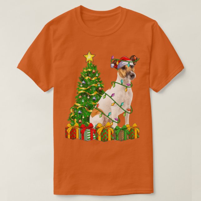 Camiseta Fo Terrier Xmas Lighting Papais noeis Fo Terrier C (Frente do Design)