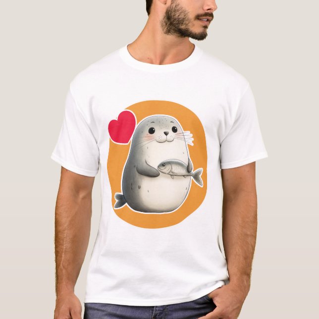 Camiseta Foca Fofa com Peixe (Frente)