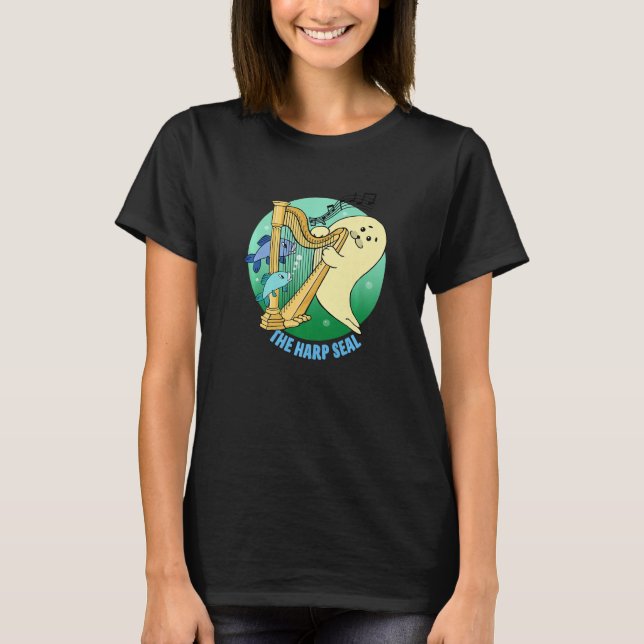 Camiseta Foca Harpa Fofa Tocando a Harpa   (Frente)