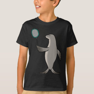 Camiseta Foca Jogando Badminton Hobby Esportes