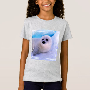 Camiseta Foca Pequena Harpa Coberta de Flocos de Neve