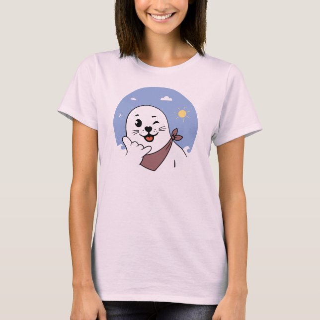 Camiseta Foca Piscando de Lenço na Cabeça Fazendo Sinal de  (Frente)