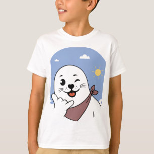 Camiseta Foca Piscando de Olho Vestindo Bandana Fazendo Sin