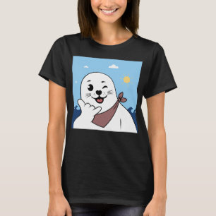 Camiseta Foca Piscando de Olho Vestindo Bandana Fazendo Sin