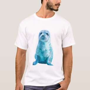 Camiseta Focas Filhotes de Selos Azul Gelo Aquarela Homens