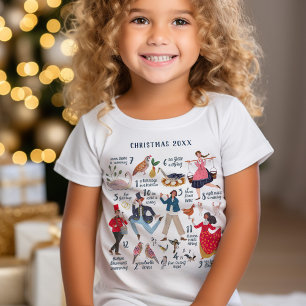 Camiseta Fofa 12 Dias de Natal Clássico menina crianças