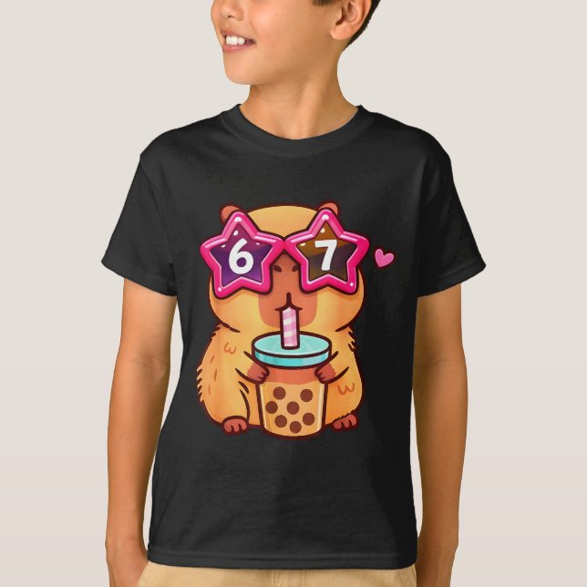 Camiseta Fofa capivara amante de chá bubble 6 7 meme kawaii (Frente)