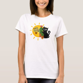 Camiseta fofa com gato preto e cacto