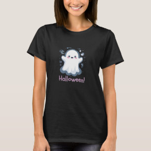 Camiseta Fofa Fantasma Kawaii Feliz Halloween Rosa Pastel