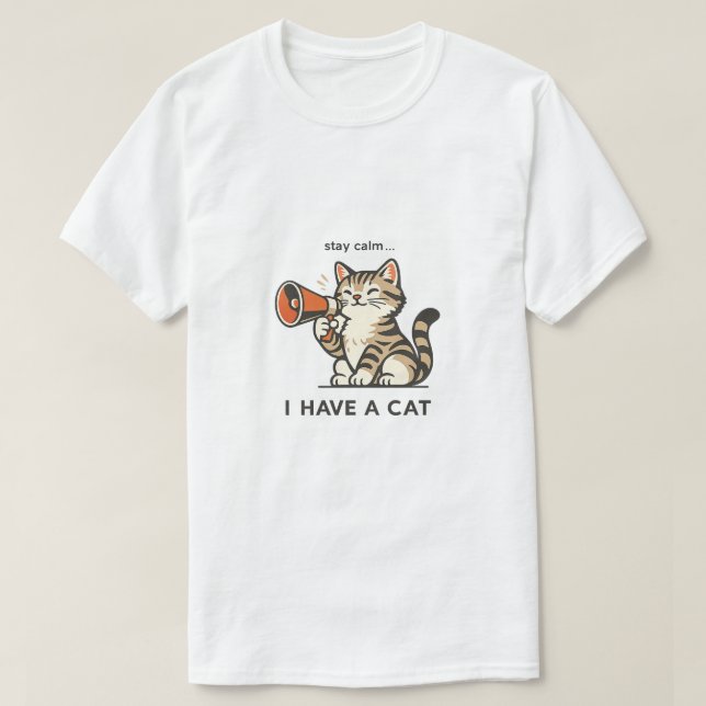Camiseta Fofa "Fique Calmo Eu Tenho Um Gato" (Frente do Design)