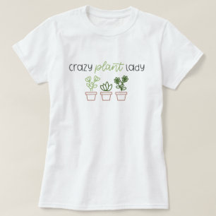 CAMISETA FOFA "LOUCA POR PLANTAS" COM PLANTAS EM VASOS