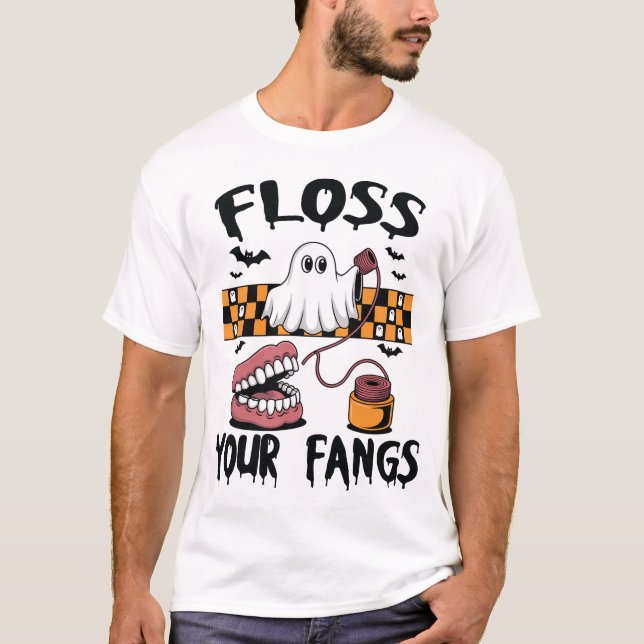 Camiseta Fofe suas Presas Engraçado Fantasma Dental Hallowe (Frente)
