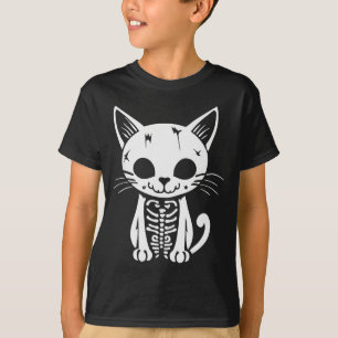 Camiseta Fofinho Gato Esqueleto de Halloween Fantasia Cavei