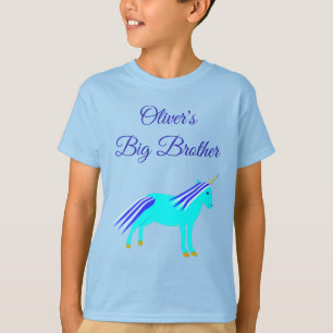 Camiseta Fofo Azul Menino Unicórnio Grande Irmão Personaliz