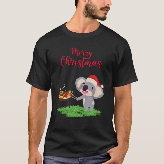 Camiseta Fofo de Natal australiano Koala apreciando um CHUR (Frente)