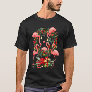 Camiseta Fofo Flamingo Mistletoe Wreath Feliz Natal