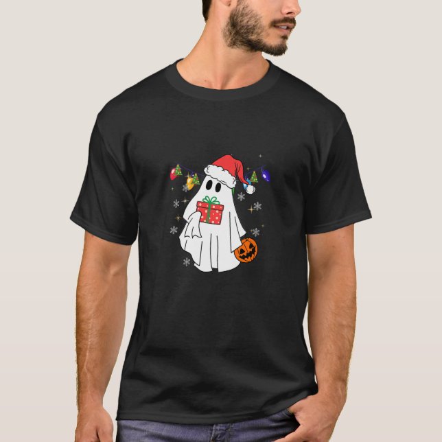 Camiseta Fofo Natal Fantasma Feliz E Fright Santa Hat C (Frente)