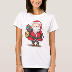 Camiseta Fofo Papai Noel com saco de presentes ilustrados