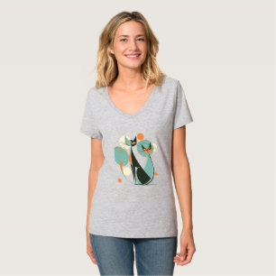 Camiseta Fofo Retrô Vintage MCM Gatos Preto LaranjaTurquesa