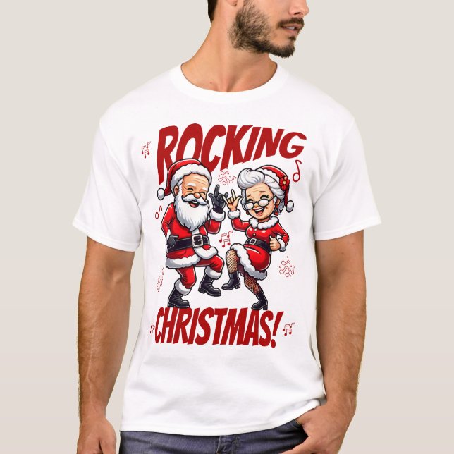 Camiseta Fogando Papais noeis de Natal e a Sra. Claus Danci (Frente)