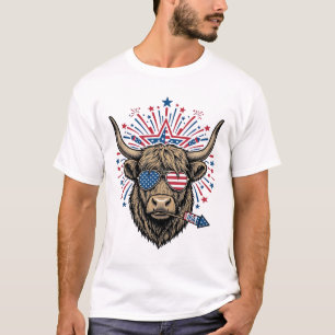 Camiseta Fogo de Artifício Vaca das Terras Altas Patriótica