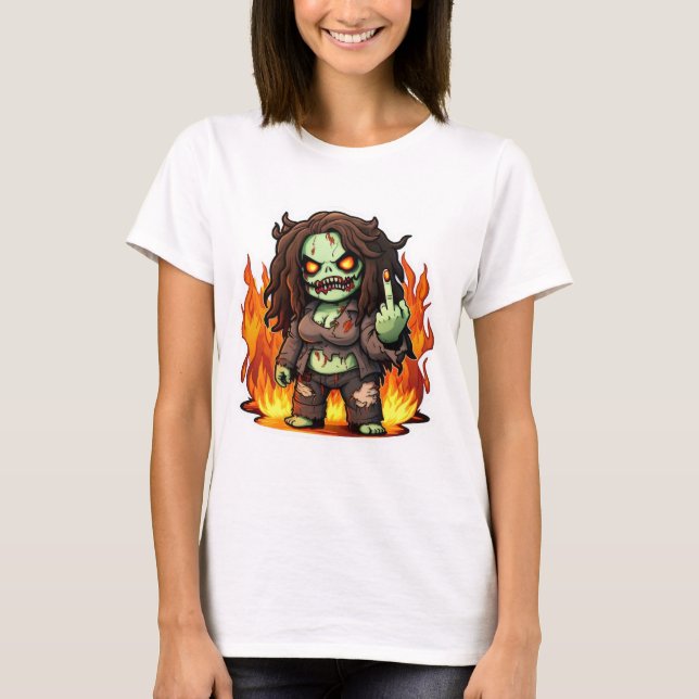 Camiseta FOGO DE ZOMBIE GIRL FOGE FIGURA ideia de fantasia  (Frente)