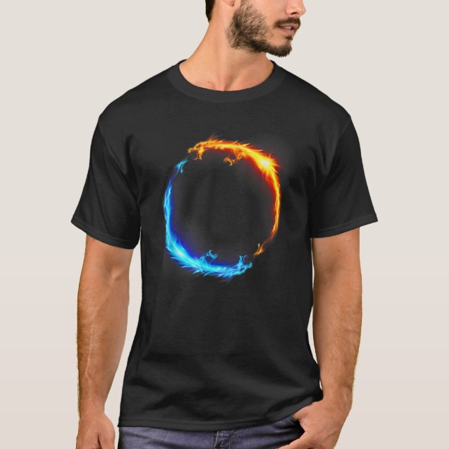 Camiseta Fogo e Dragão de Gelo versus Círculo de Equilíbrio (Frente)
