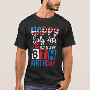 Camiseta Fogo Feliz 4 de julho Sim É Meu 8º Aniversário 8