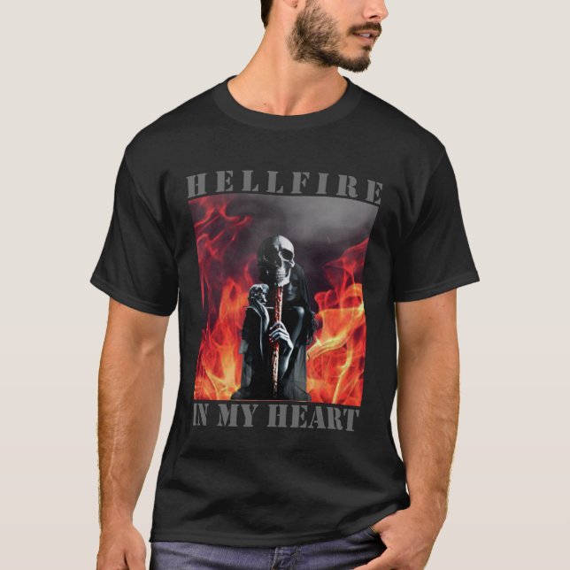 Camiseta Fogo infernal no meu coração Hellfire e Hellangel (Frente)