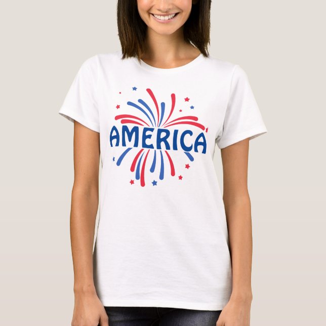 Camiseta Fogo Patriótico AMÉRICA 4º de julho T-Shirt (Frente)