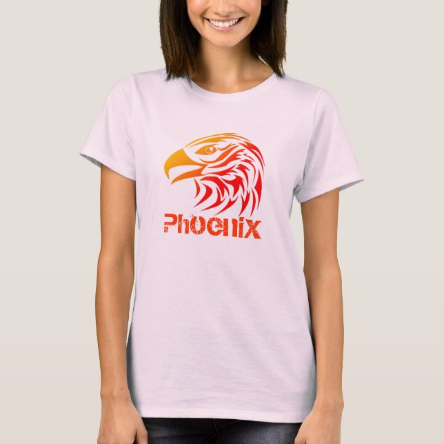 Camiseta Fogo Phoenix (F, com texto, opção da cor) (Frente)