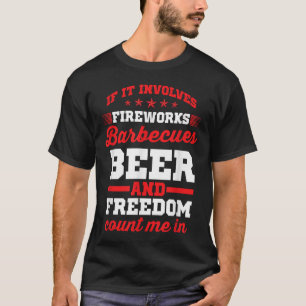 Camiseta Fogos De Artifício Churrasco Cerveja E Liberdade E