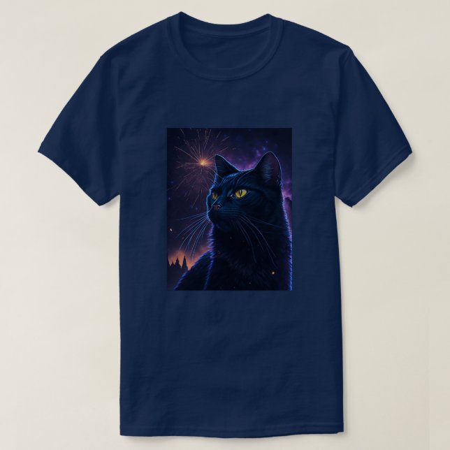 Camiseta Fogos de artifício de gatos pretos (Frente do Design)