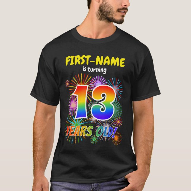 Camiseta Fogos de artifício divertidos, Arco-Íris "13", 13  (Frente)