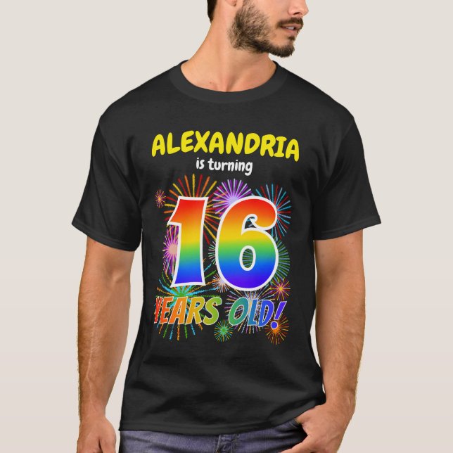 Camiseta Fogos de artifício divertidos, Arco-Íris "16", 16. (Frente)