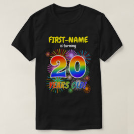 Camiseta Fogos de artifício divertidos, Arco-Íris "20", 20 