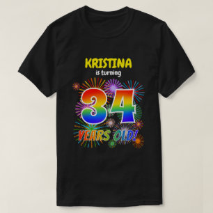 Camiseta Fogos de artifício divertidos, Arco-Íris "34", 34.