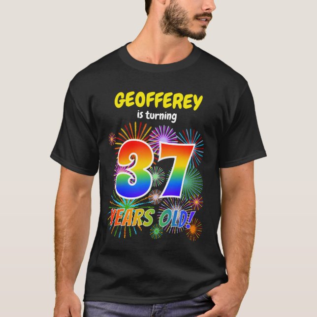 Camiseta Fogos de artifício divertidos, Arco-Íris "37", 37. (Frente)