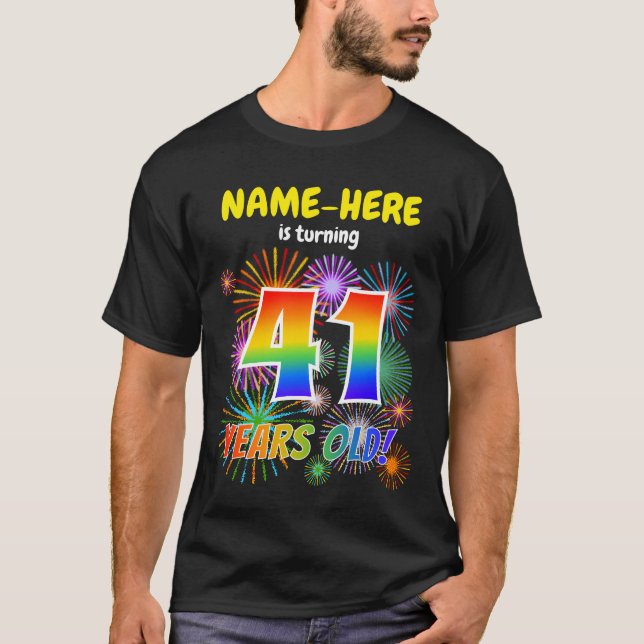 Camiseta Fogos de artifício divertidos, Arco-Íris "41", 410 (Frente)