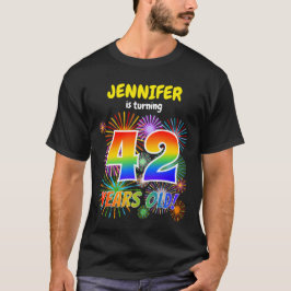 Camiseta Fogos de artifício divertidos, Arco-Íris "42", 42º